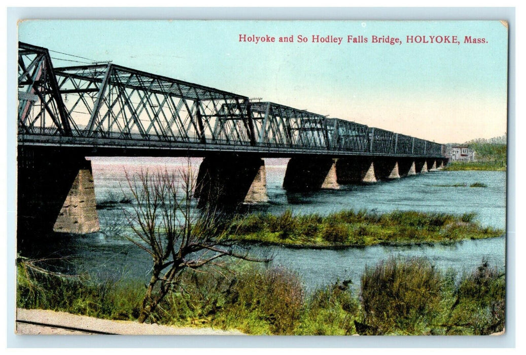 c1910 So Hodley Falls Bridge, Holyoke, Massachusetts MA Antique Postcard