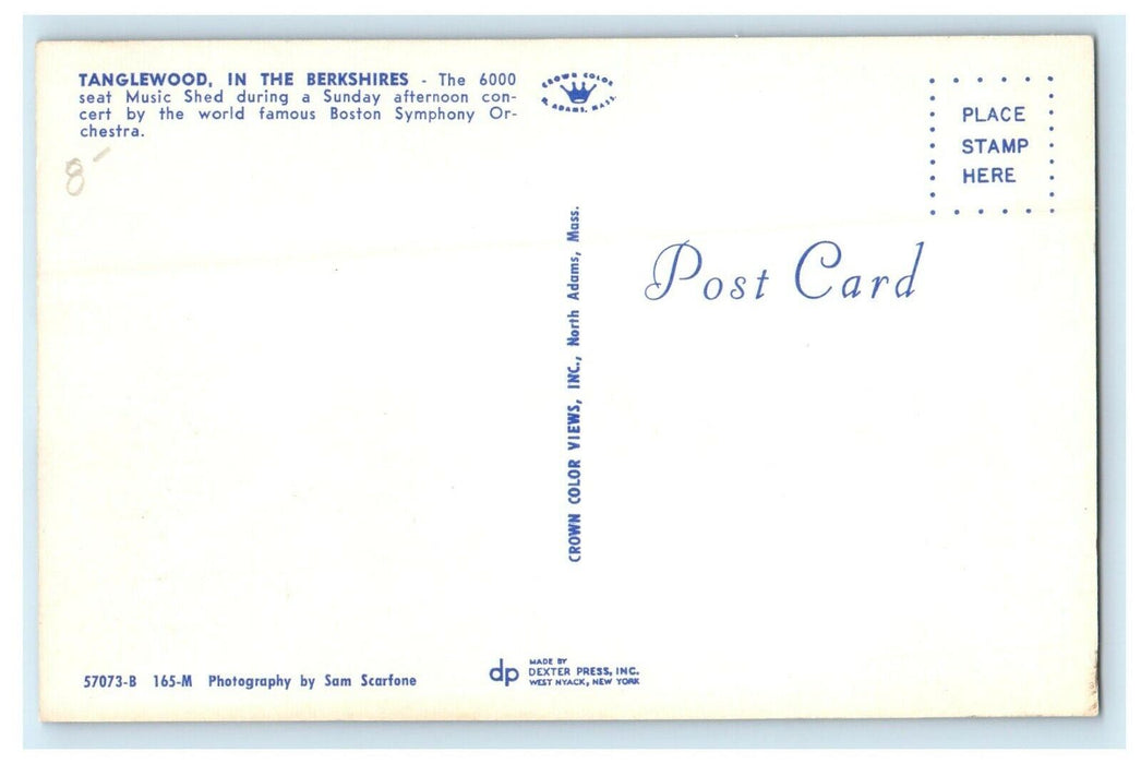 c1960's Tanglewood Berkshire Hills Music Hall Lenox Massachusetts MA Postcard