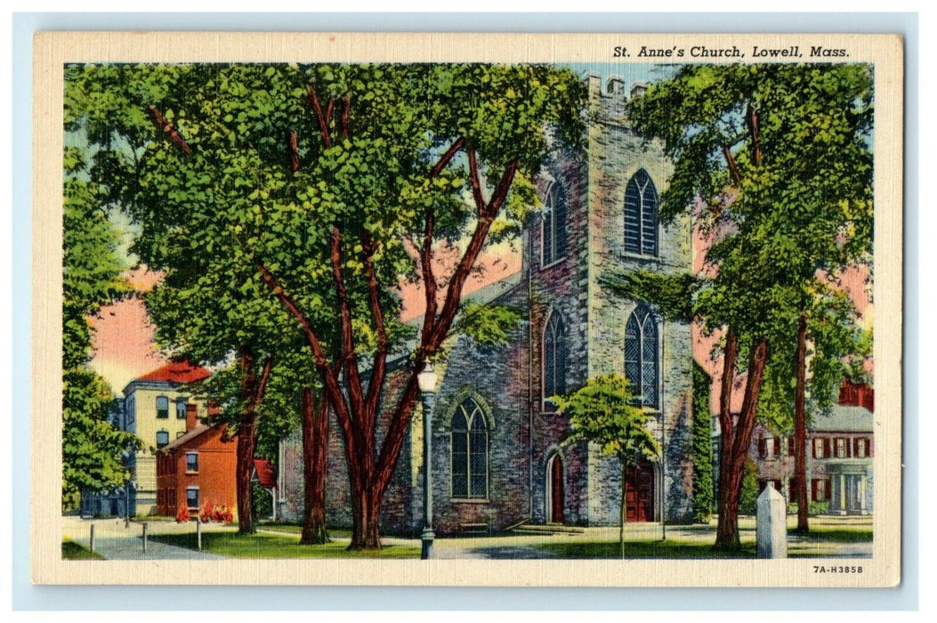 c1940's St. Anne's Church Lowell Massachusetts MA Vintage Postcard