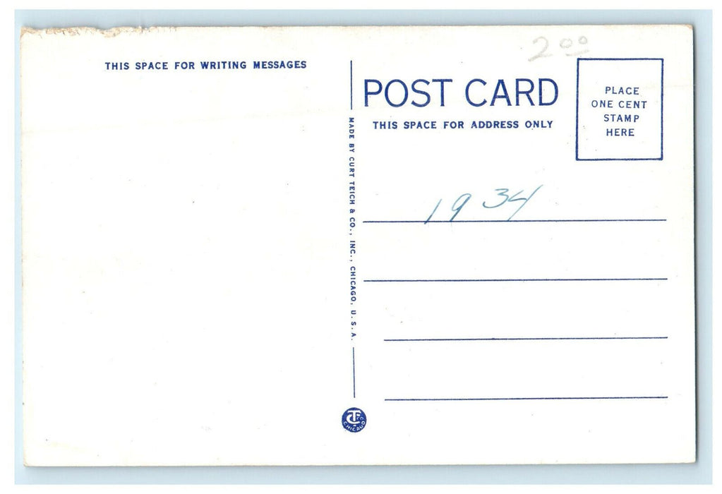 c1940s Flag Pole Standing in High School, Grayling, Michigan MI Postcard
