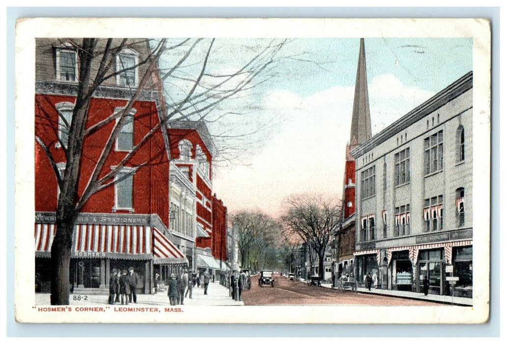 1917 Hosmer's Corner Main Street Leominster Massachusetts MA Antique Postcard