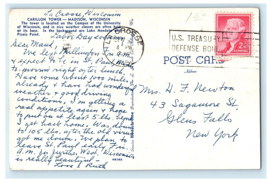 1955 Carillon Tower Scene University Campus Madison Wisconsin WI Postcard