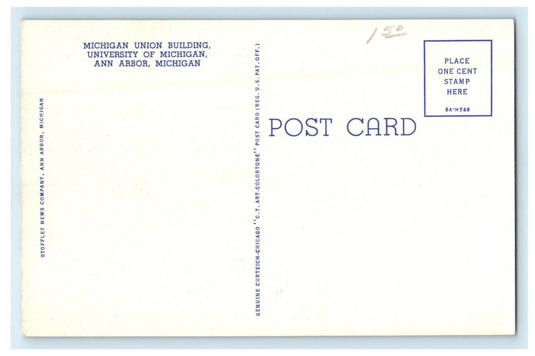 c1940s Union Building, University of Michigan, Ann Arbor, Michigan MI Postcard