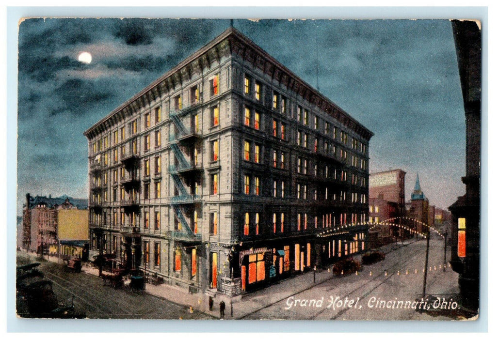 1909 Grand Hotel at Night, Cincinnati Ohio OH Posted Antique Postcard