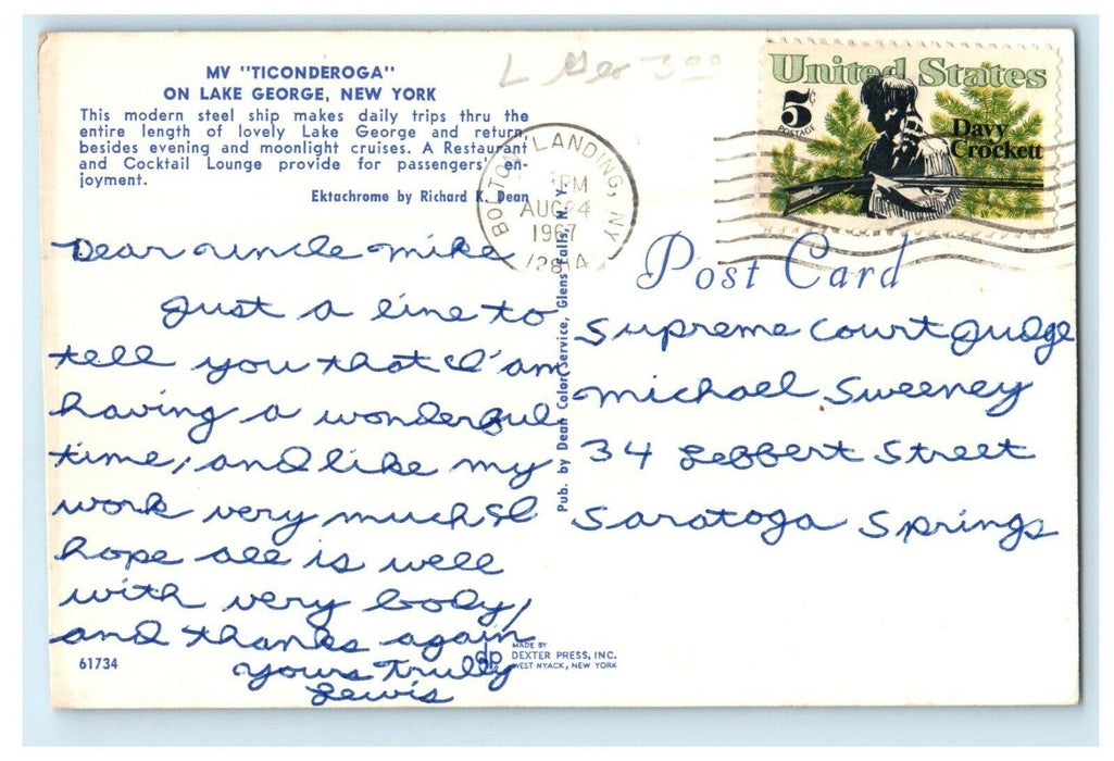 1967 Ticonderoga Steel Ship Passengers Trip On Lake George New York NY  Postcard