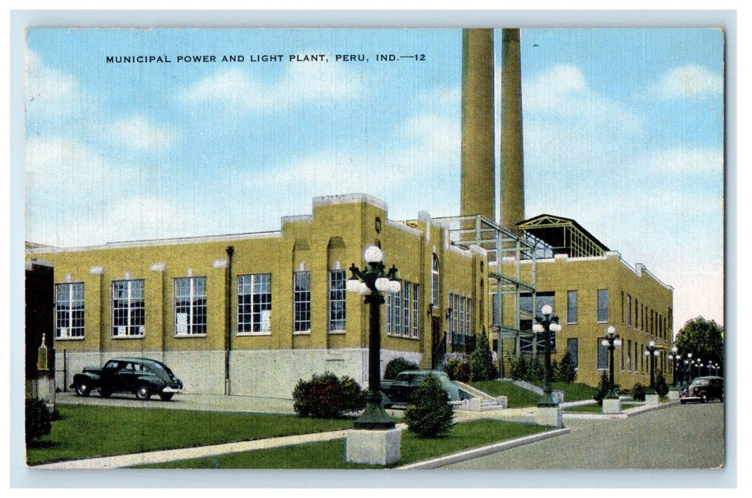 1960 Municipal Power And Light Plant Cars Peru Indiana IN Vintage Postcard