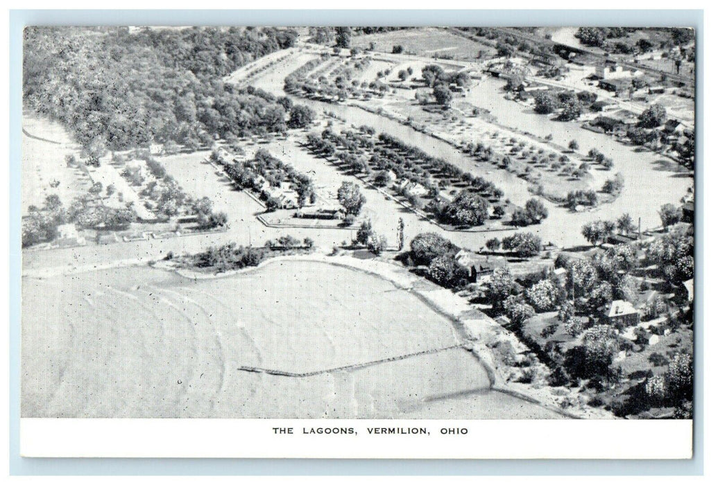 c1940's Aerial View Of The Lagoons Homes Cottages Vermilion Ohio OH Postcard