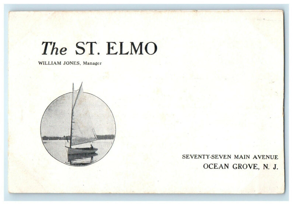 c1910 The St. Elmo, Ocean Grove, New Jersey NJ Advertising Postcard
