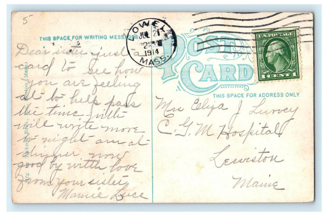 1914 Lowell Bridge St. Bridge Trolley Massachusetts MA Posted Antique Postcard