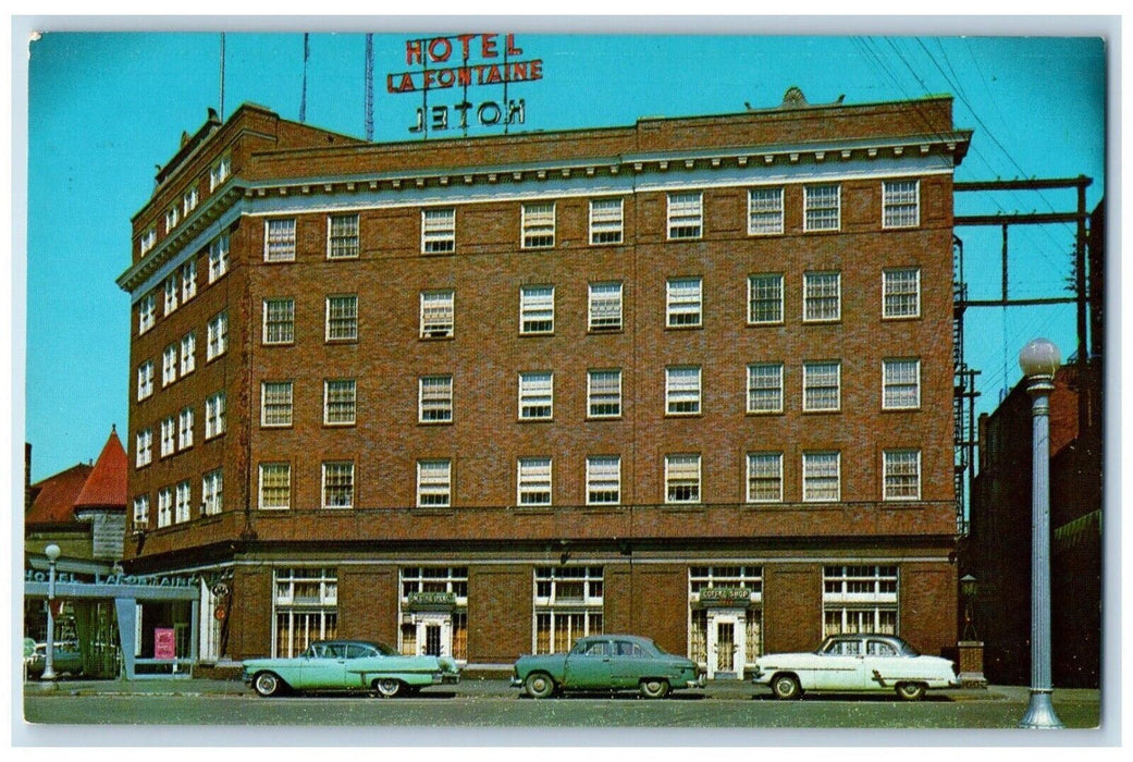 Hotel La Fontaine Building Street View Cars Huntington Indiana IN Postcard