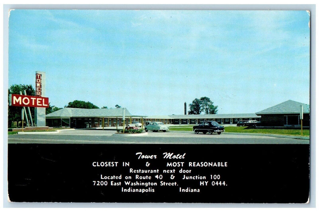 c1950's Tower Motel And Restaurant Cars Indianapolis Indiana IN Vintage Postcard