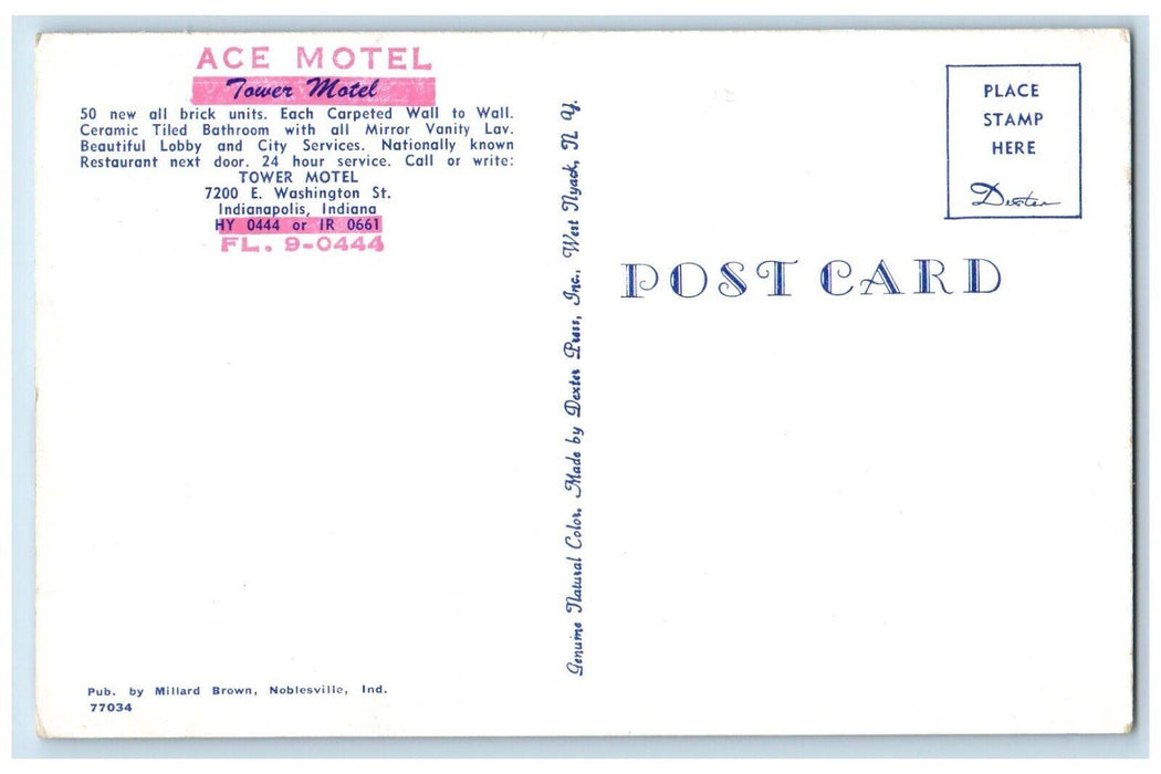 c1950's Tower Motel And Restaurant Cars Indianapolis Indiana IN Vintage Postcard
