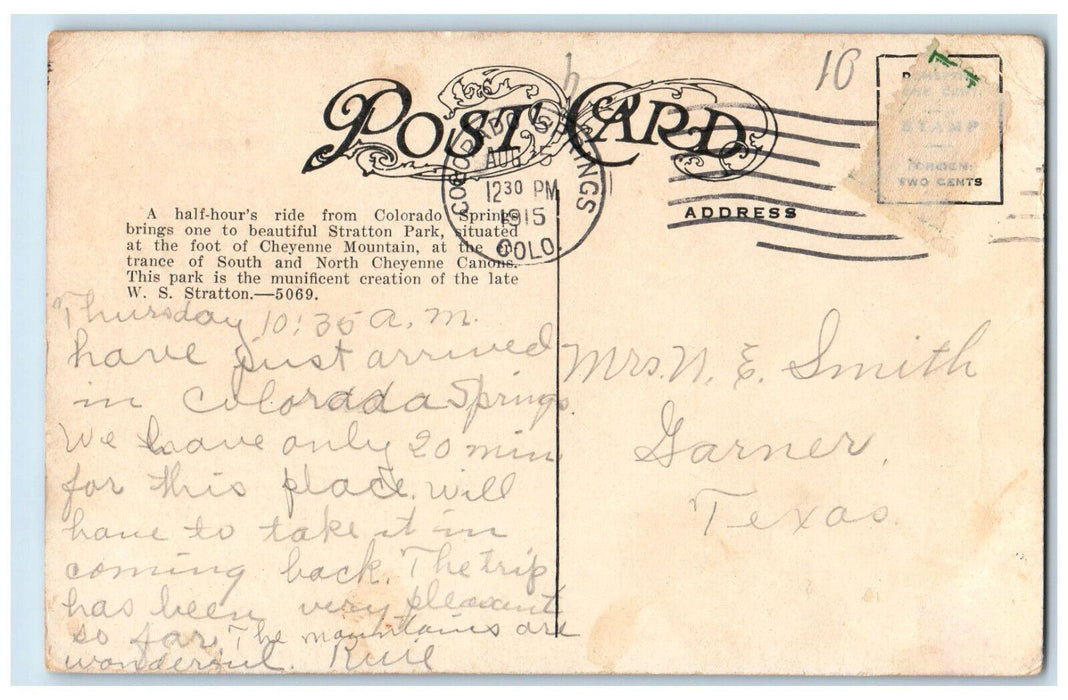 1915 Entrance of No. and So. Cheyenne Cannon, Near Colorado Springs CO Postcard