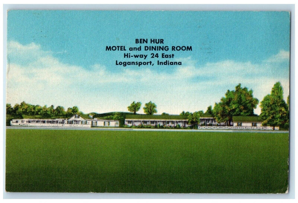 1958 Ben Hur Motel And Dining Room Hi-way 24 East Logansport Indiana IN Postcard