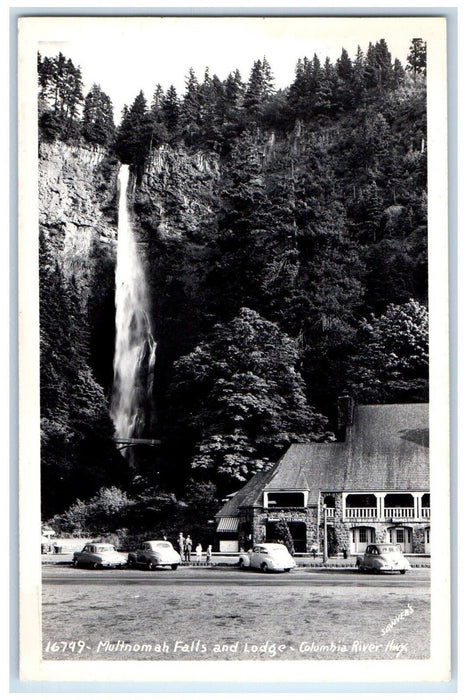 Multnomah Falls And Lodge Columbia River Valley Hwy Cars RPPC Photo Postcard
