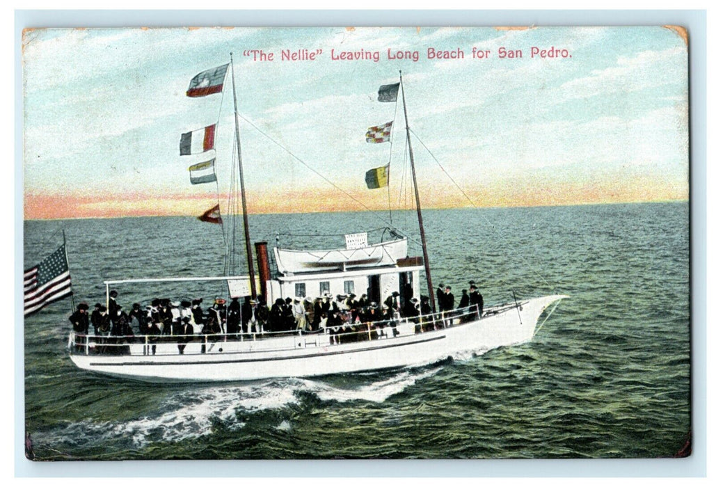 1908 Nellie Long Beach California CA San Pedro Ship Posted Antique Postcard