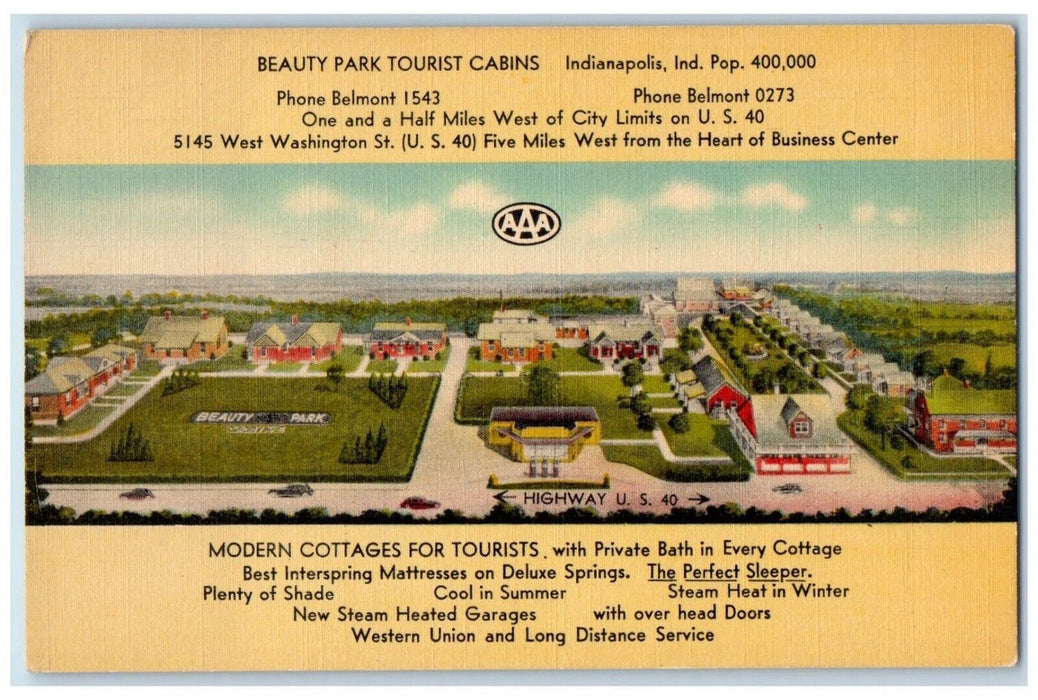 Bird's Eye View Of Beauty Park Tourist Cabins Indianapolis Indiana IN Postcard