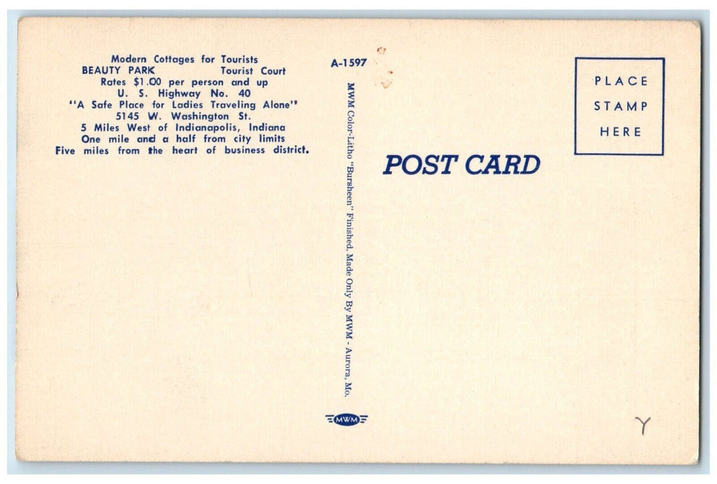 Bird's Eye View Of Beauty Park Tourist Cabins Indianapolis Indiana IN Postcard