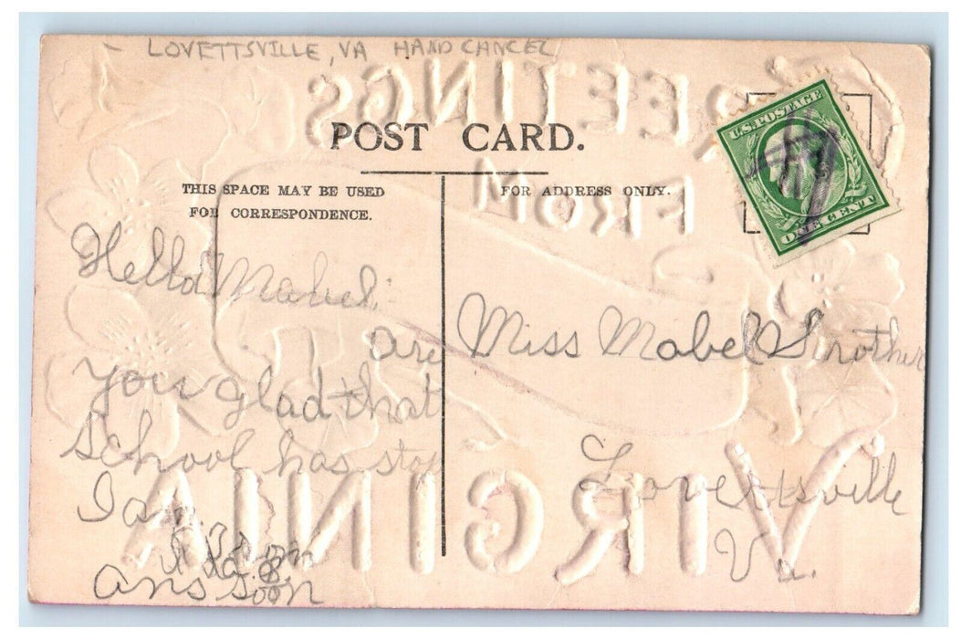 c1910 Greetings From Lovettsville Virginia VA Airbrushed Hand Cancel Postcard