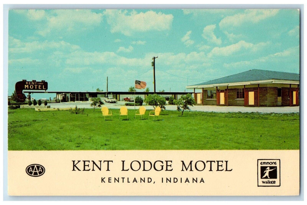 c1950's Kent Lodge Motel Chairs Flag Kentland Indiana IN Vintage Postcard