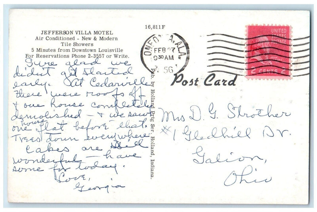 1956 Jefferson Villa Motel Highway 62 Roadside Jefferson Indiana IN Postcard