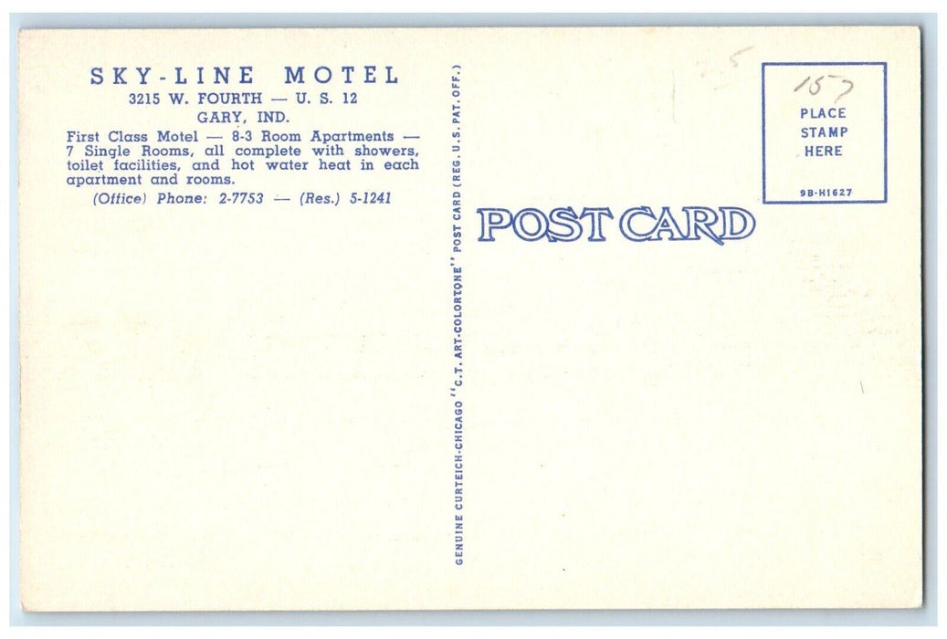 c1950's View Of Sky Line Motel 3215 W. Fourth U.S. 12 Gary Indiana IN Postcard