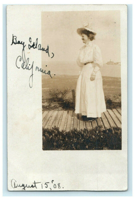 1908 Woman Dress Avalon Catalina Bay Island California CA RPPC Photo Postcard