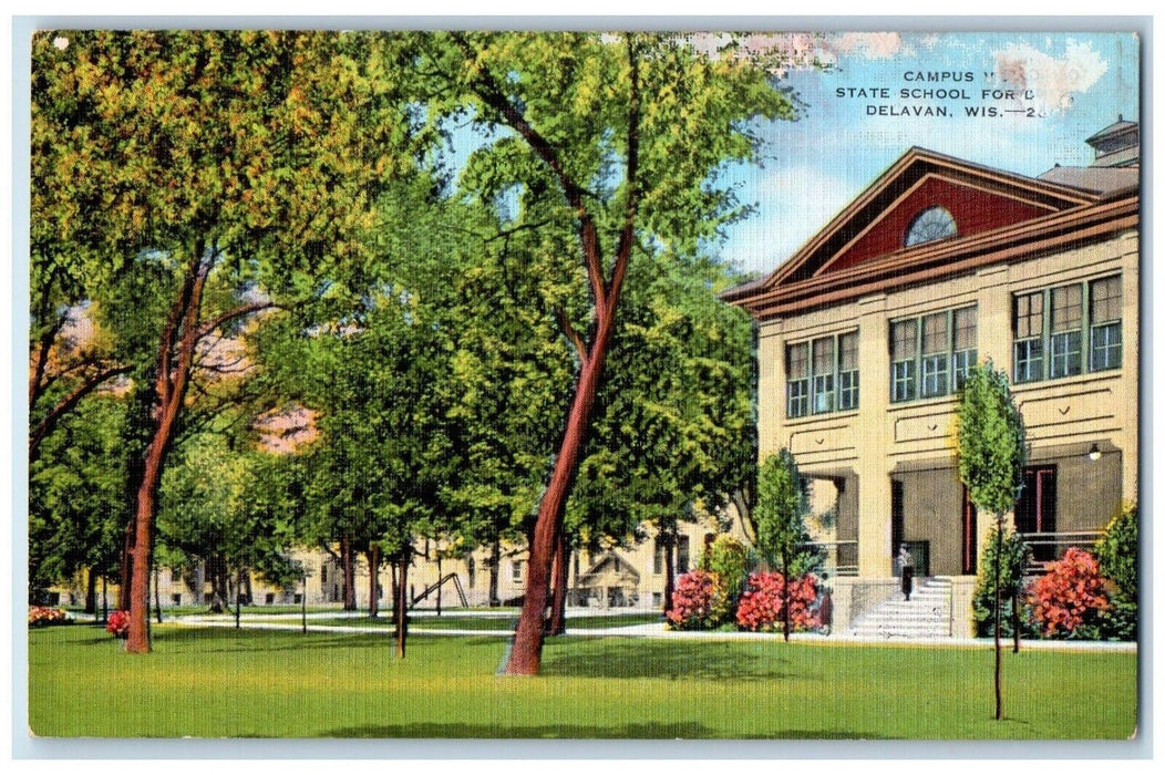 c1930's Campus View State School For Deaf Delavan Wisconsin WI Postcard