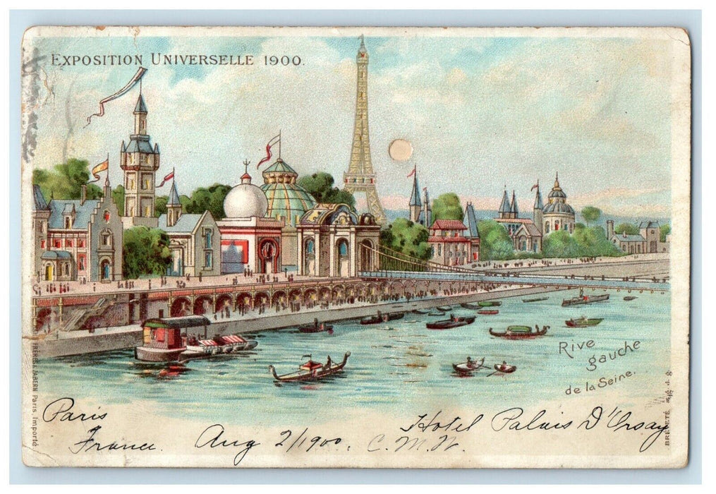 1900 HTL Exposition Universelle Paris France River Gauche Eiffel Tower Postcard