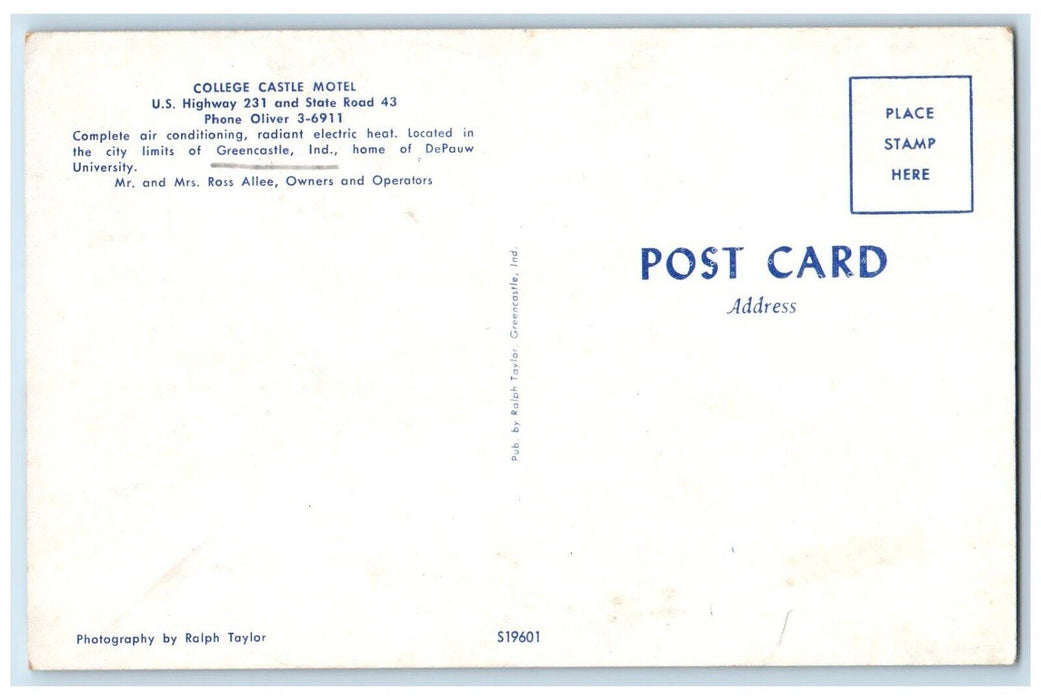 c1960's College Castle Motel Greencastle Indiana IN Unposted Vintage Postcard'