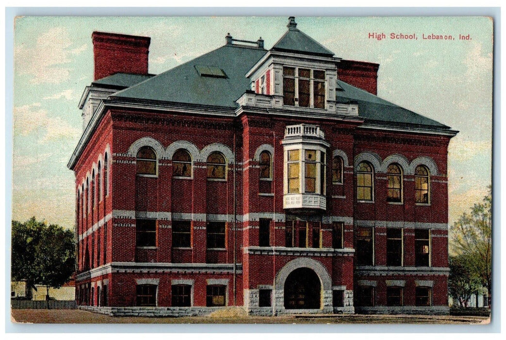 c1910's High School Building Street View Lebanon Indiana IN Antique Postcard