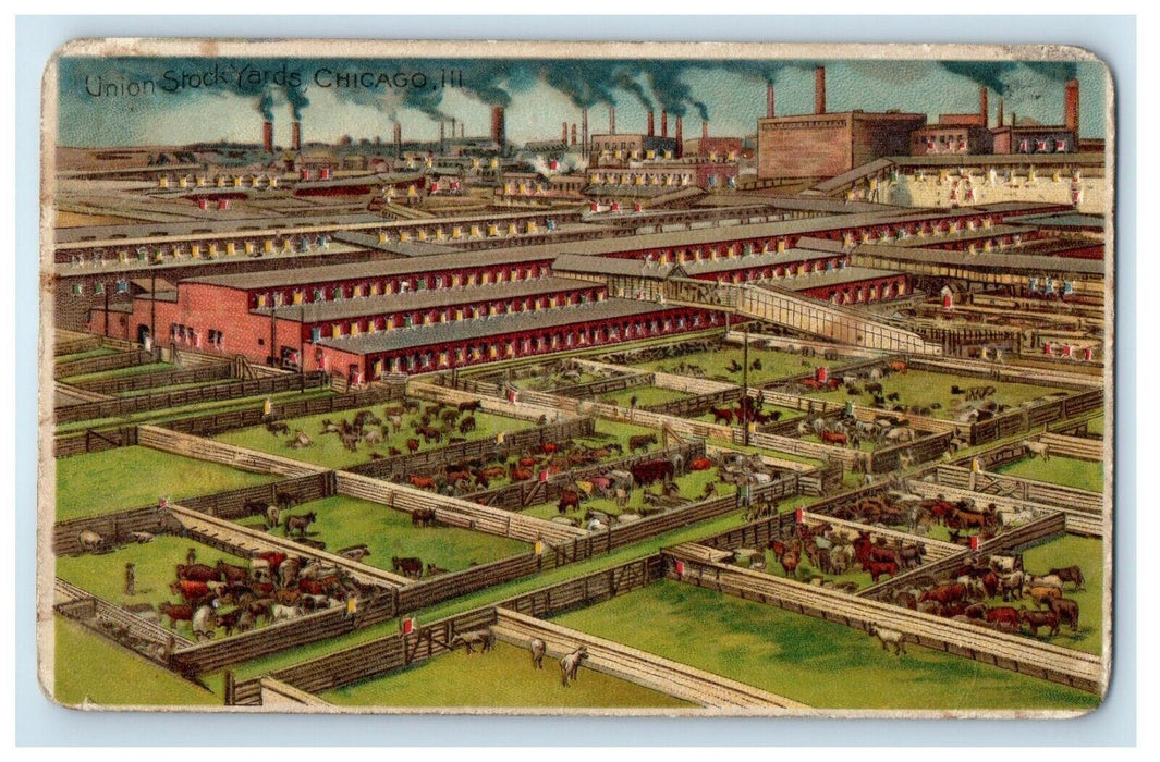 c1910 HTL Union Stock Yards Chicago Illinois IL Factory Hold to Light Postcard