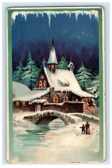 1907 HTL New Year's Christmas Church Bridge Spencerville Maryland MD Postcard