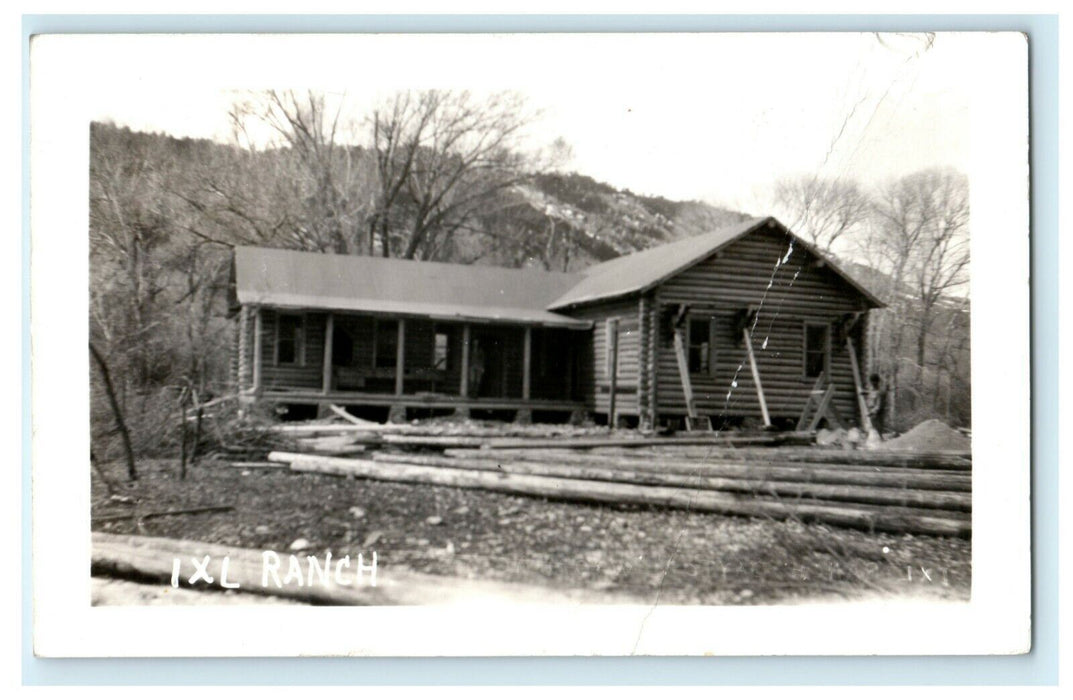 1941 Log Cabin Construction IXL Ranch Dayton Wyoming WY RPPC Photo Postcard