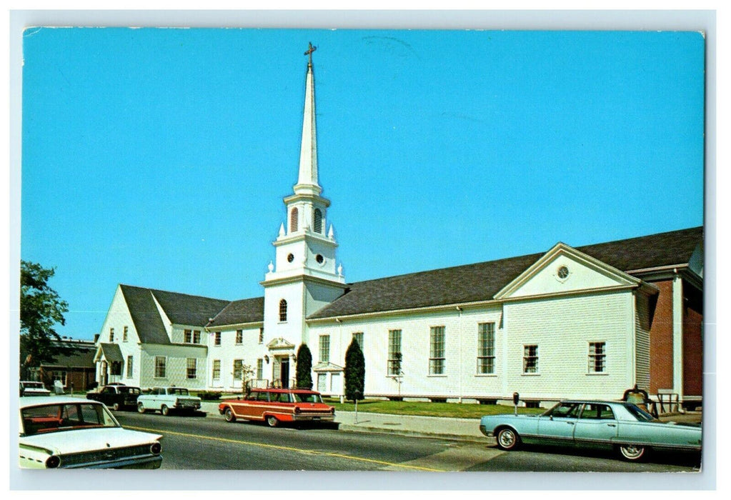 c1970 Vintage Cars at The Federated Church, Hyannis Massachusetts MA Postcard