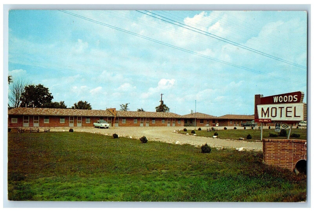 c1950's Woods Motel Sign Cars Indianapolis Indiana IN Unposted Vintage Postcard