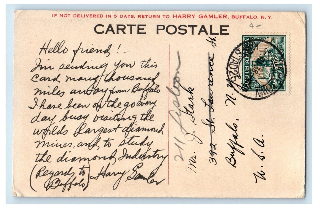 1938 Diamond Mine Harry Gamler South Africa Capetown Advertising Postcard