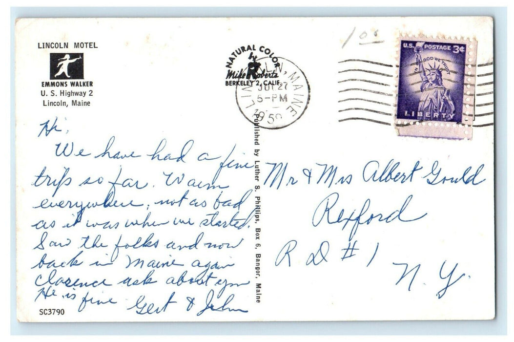 c1950's Lincoln Motel Cars U.S Highway 2 Lincoln Maine ME Vintage Postcard