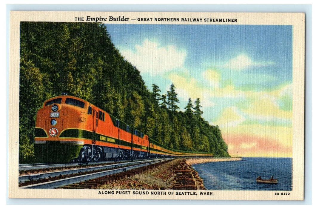 c1950's Empire Builder Great Northern Railway Puget Sound Seattle WA Postcard