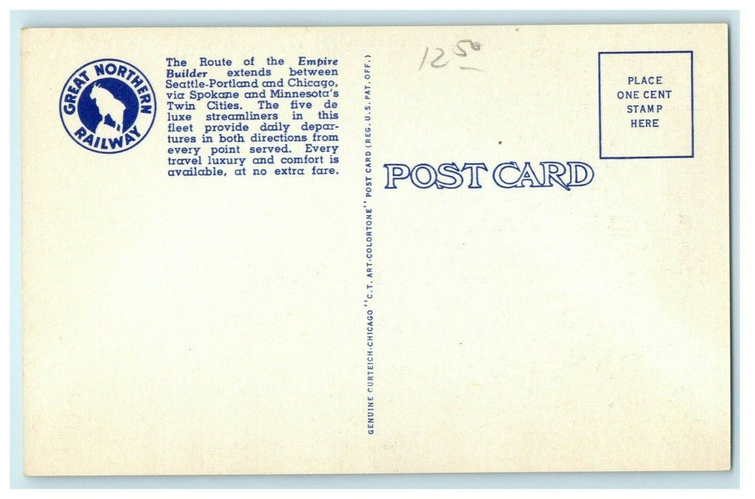 c1950's Empire Builder Great Northern Railway Puget Sound Seattle WA Postcard