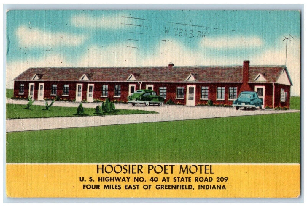 1956 Hoosier Poet Motel Cars Front Greenfield Indiana IN Posted Vintage Postcard