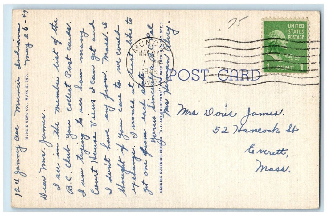 1949 Library And Assembly Hall Ball State Teacher's College Muncie IN Postcard