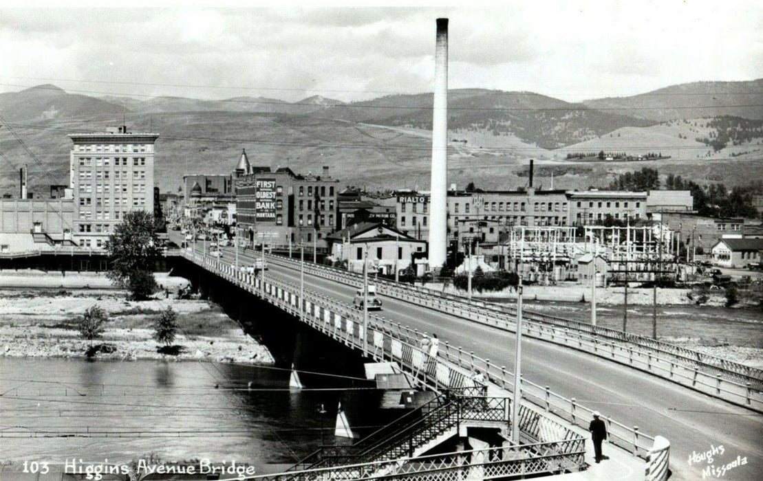 c1940's Higgins Ave. Bridge Missoula Montana RPPC Photo Vintage Postcard