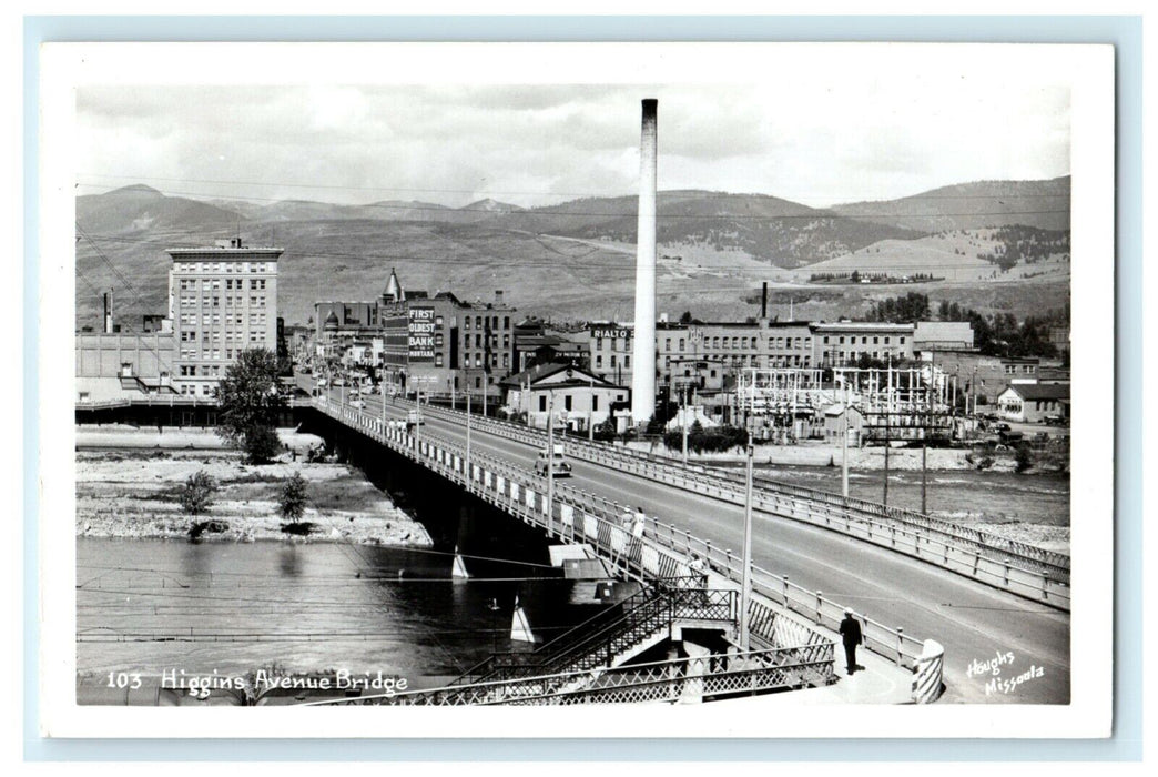 c1940's Higgins Ave. Bridge Missoula Montana RPPC Photo Vintage Postcard