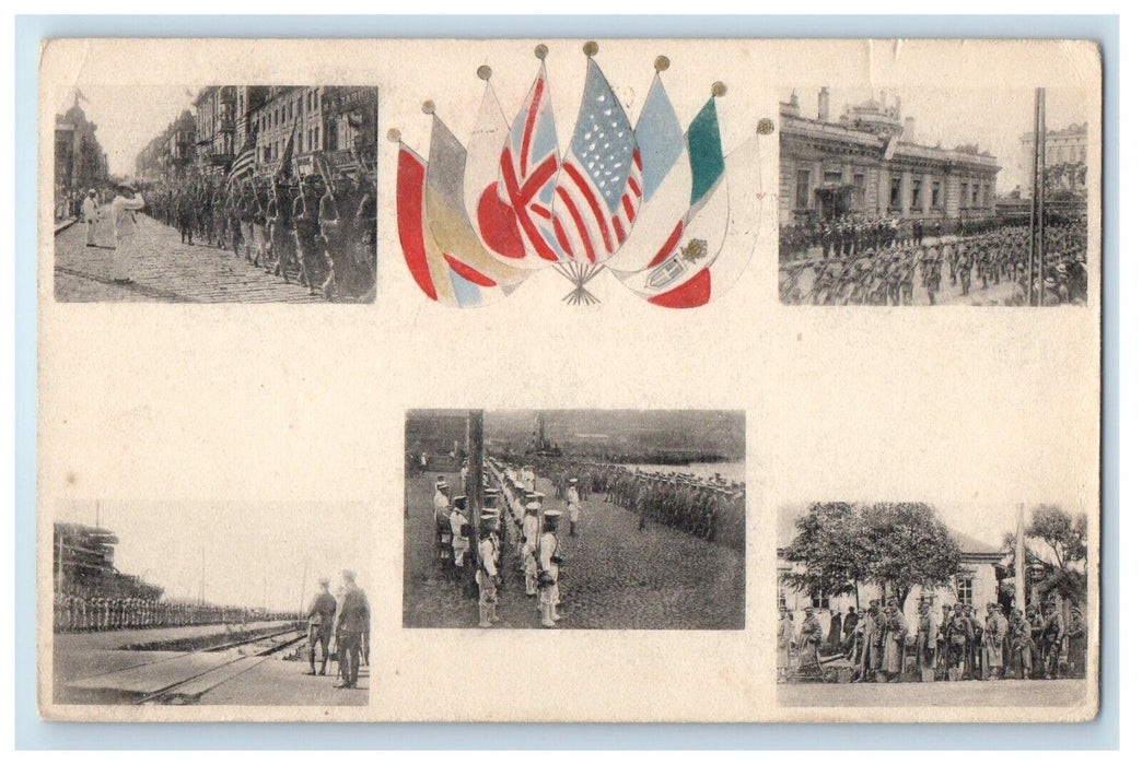 c1915 Multiview Japanese Army WW1 Allied Powers Hand Colored Postcard