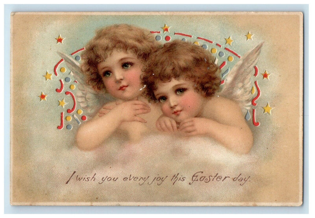 1908 HTL Easter Angels Cupid Children Girls Hold to Light Unposted Postcard