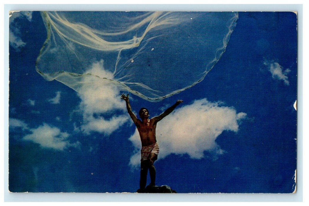 1955 Hawaiian Net Caster Art Net Casting For Fish Honolulu Hawaii HI Postcard