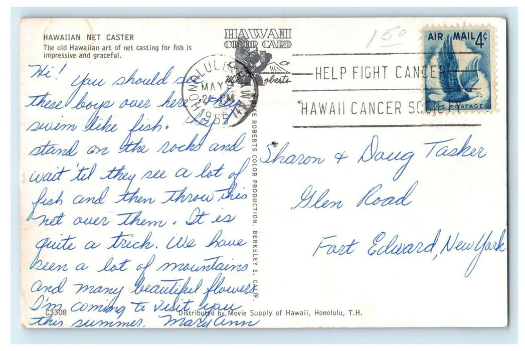 1955 Hawaiian Net Caster Art Net Casting For Fish Honolulu Hawaii HI Postcard