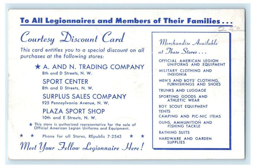 1954 American Legion Convention Hall Washington D.C Advertising Postcard