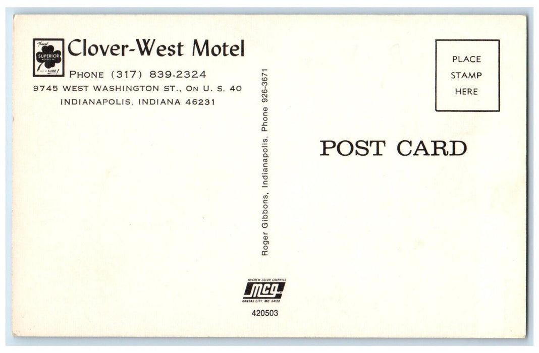 Clover West Motel Roadside Entrance Van Cars Indianapolis Indiana IN Postcard